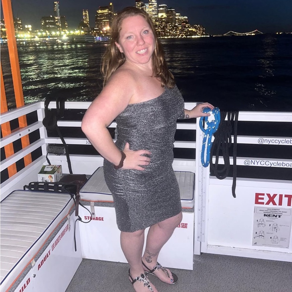 Express Metallic Gray Strapless Dress